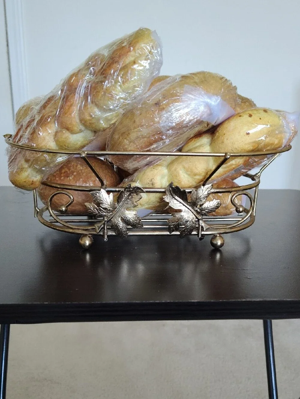 Gold Wire Bread Basket with Brown Decorative Bread